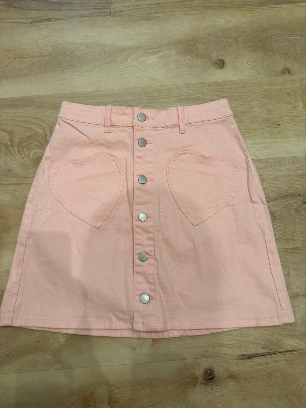 Cider Women’s Pink Button-Front Heart Pocket Skirt - Size Small